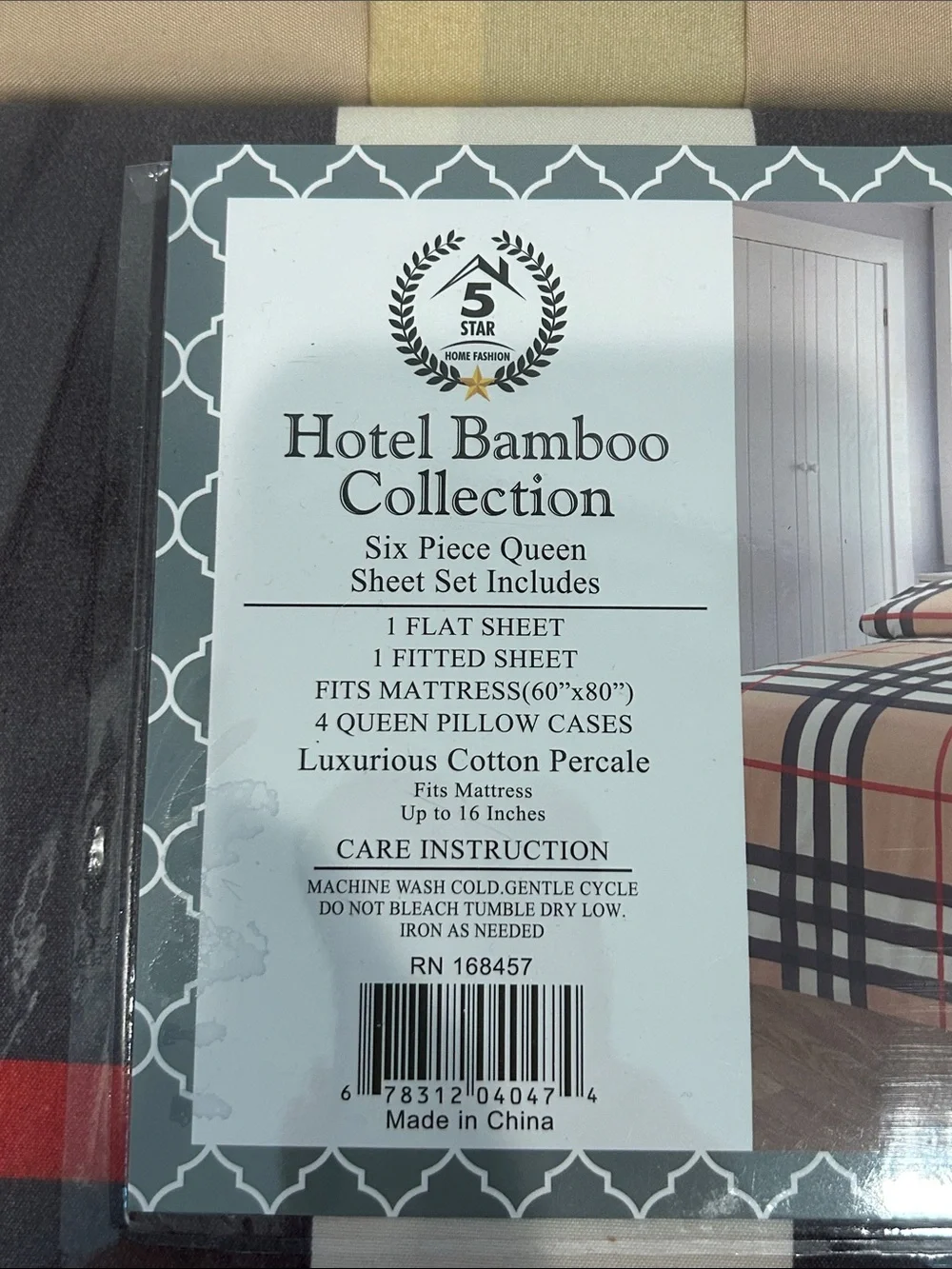 Hotel bamboo collection nova check Tan Black Plaid Six-Piece Sheet Set Queen new